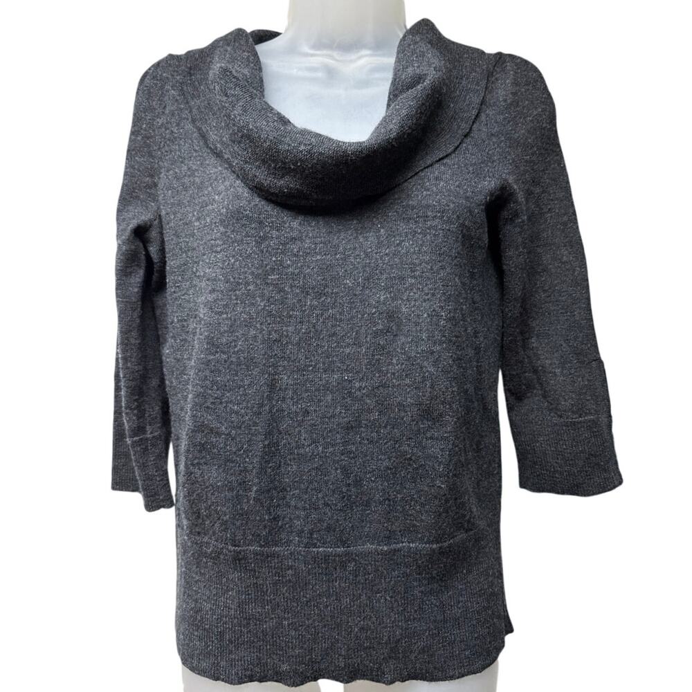 Vintage Y2K Carole Little Size Small 100% Merino Wool Sweater Gray Top Cowl Neck